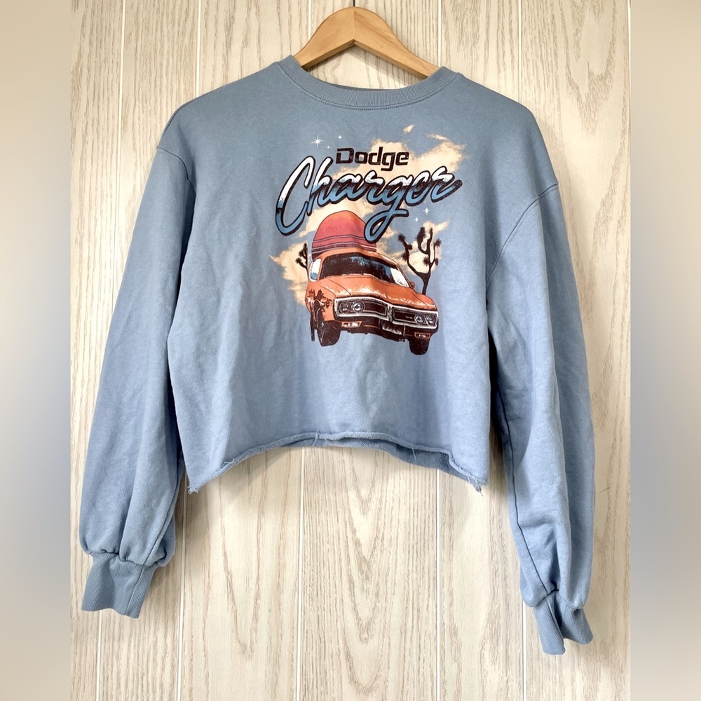Women's Dodge Charger Crop Graphic Sweatshirt - Blue Size Large NWOT